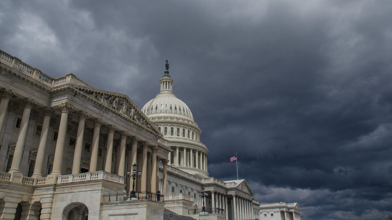 The U.S. Capitol on a dark cloudy day