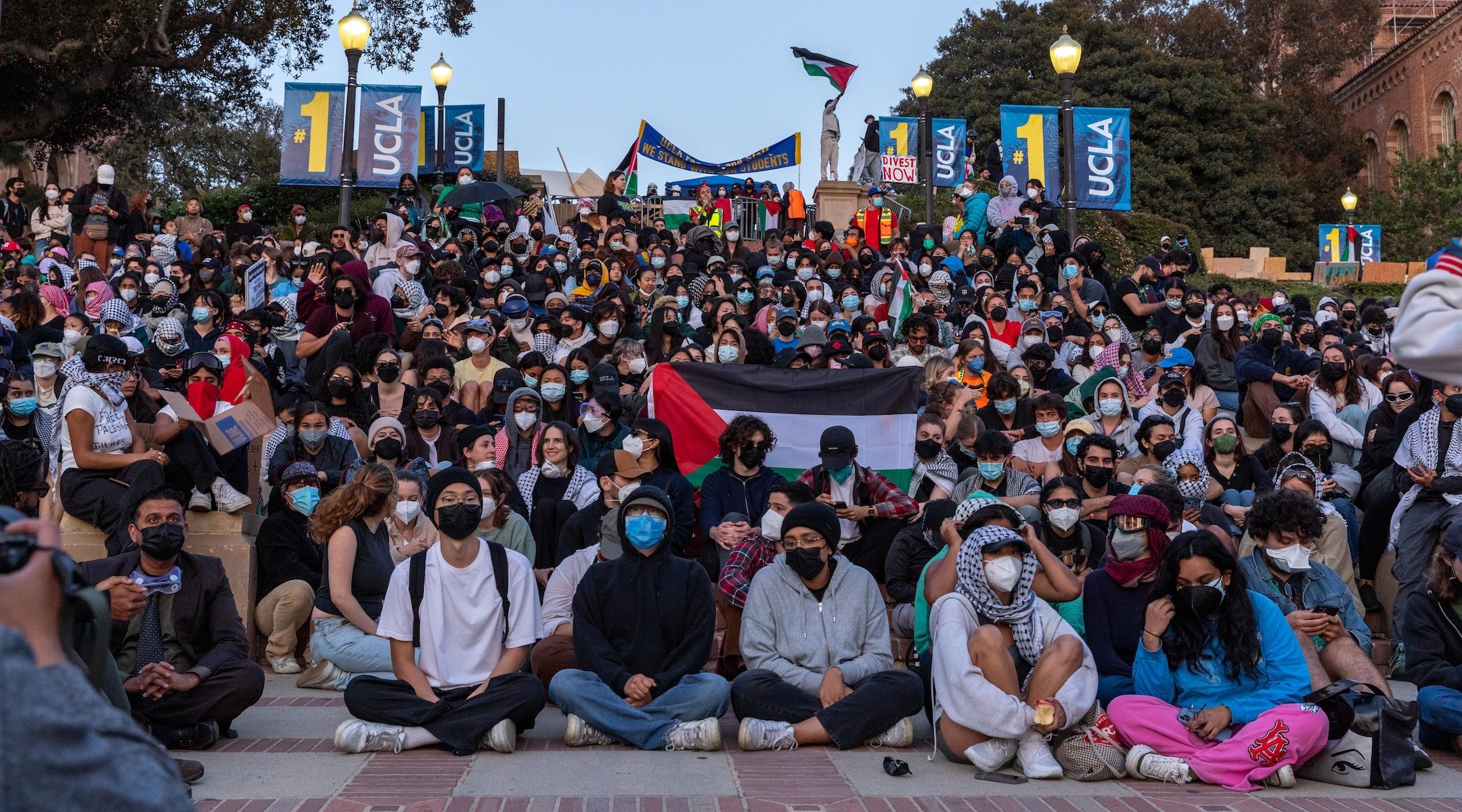 Pro-Palestinian students at UCLA campus set up an encampment in support of Gaza, May 1, 2024. (Grace Yoon/Anadolu via Getty Images)