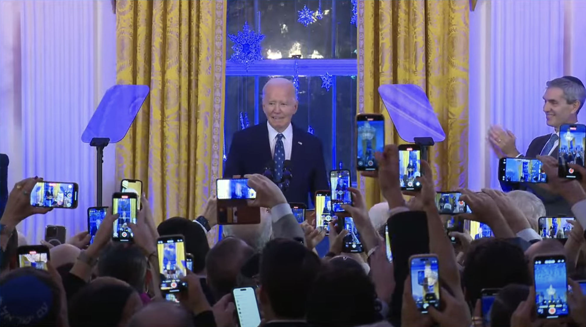 President Joe Biden speaks at his final White House Hanukkah party, Dec. 16, 2024. (Screenshot)
