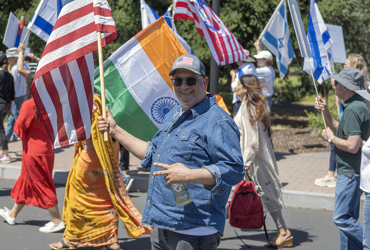 David "Dudu" Habib marches in support of Israel at Stanford University on May 12, 2024. (Aaron Levy-Wolins/J. Staff)