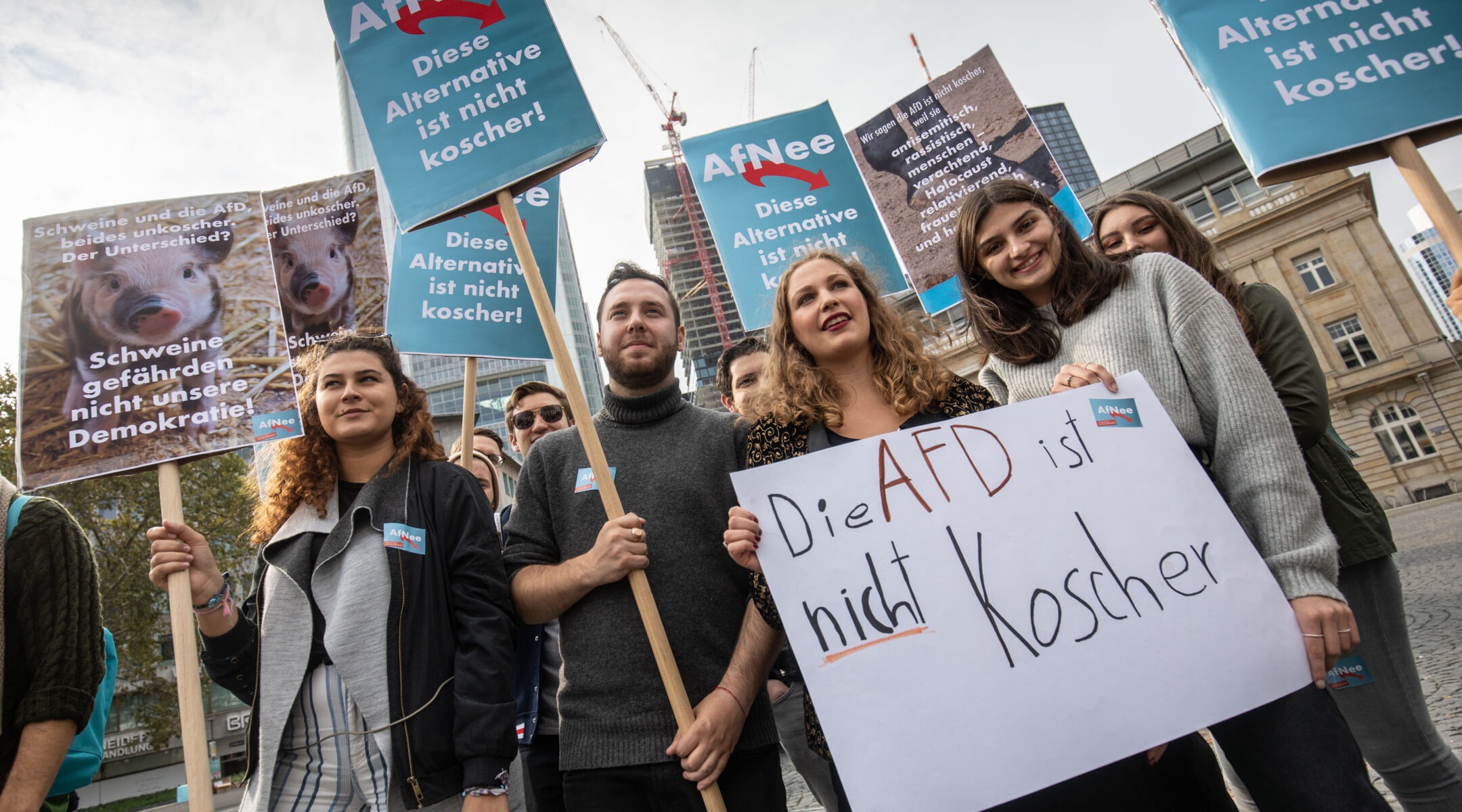 Members of the Jewish Student Union Germany of Germany demonstrate in Frankfurt against the political party Alternative for Germany, or AfD.(Frank Rumpenhorst/dpa via Getty Images)