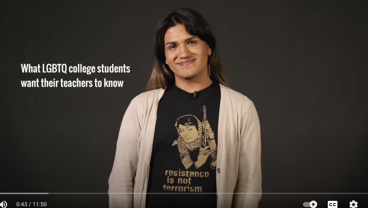 Screenshot from "'Ask Me': What LGBTQ Students Want Their Professors to Know," a video produced by a nonprofit called Campus Pride in collaboration with the Chronicle of Higher Education.