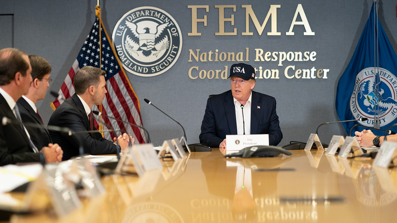 President Donald Trump attends a briefing about Hurricane Dorian at the Federal Emergency Management Agency headquarters in Washington, D.C., Sept. 1, 2019. (Official White House Photo by Shealah Craighead via Flickr)