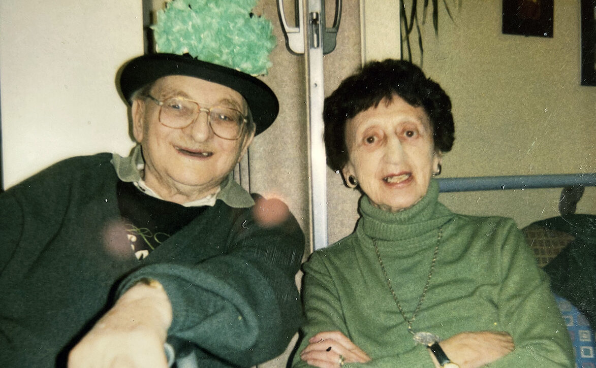 Bernie and Sylvia Morris, the author's parents, seen here wearing green around 2005, emigrated from Ireland to Canada in 1957. (Courtesy Yvonne Boxerman)