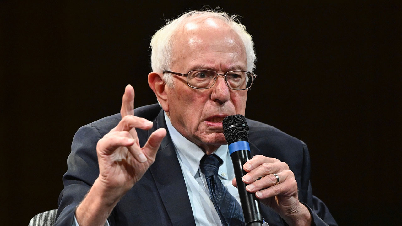 U.S. politician Bernie Sanders at the launch of his book "It's Okay to Be Angry at Capitalism" at the House of World Cultures in Berlin, Oct. 12, 2023. (Jens Kalaene/dpa/picture alliance via Getty Images)