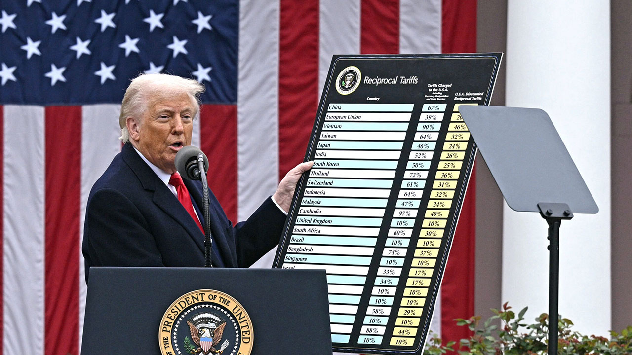 President Donald Trump delivers remarks on reciprocal tariffs during an event in the Rose Garden entitled "Make America Wealthy Again" at the White House in Washington, DC, on April 2, 2025. (Brendan Smialowski/AFP via Getty Images)