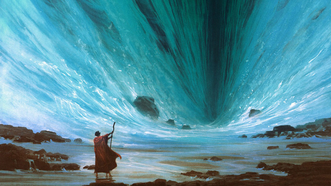 God took the Jewish people out of Egypt to change their inner lives, which is far harder than crossing a sea.


Concept art of Moses splitting the Red Sea in "The Prince of Egypt."