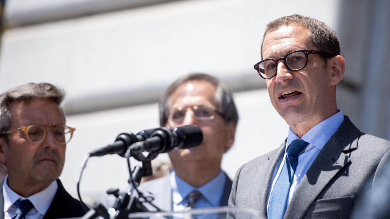 “If you commit a hate crime in San Francisco, we will find you, and we will arrest you," S.F. Mayor Daniel Lurie said during a press conference outside City Hall on June 20, 2025. (Aaron Levy-Wolins/J. Staff)