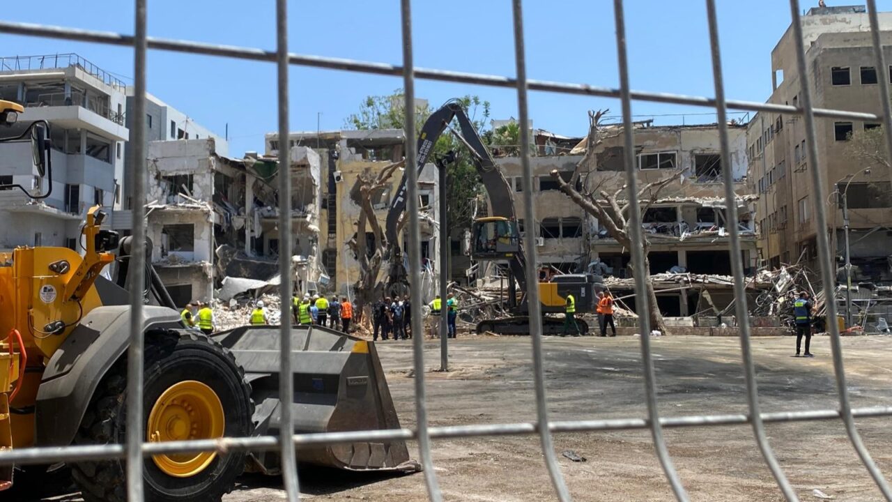 This is the aftermath of an Iranian strike in Tel Aviv on June 16. Alan and Nancy Zorfas, who were staying at the Renaissance Hotel about a mile away, said the strike “sounded like it could have been right outside the door.” (Courtesy Alan Zorfas)