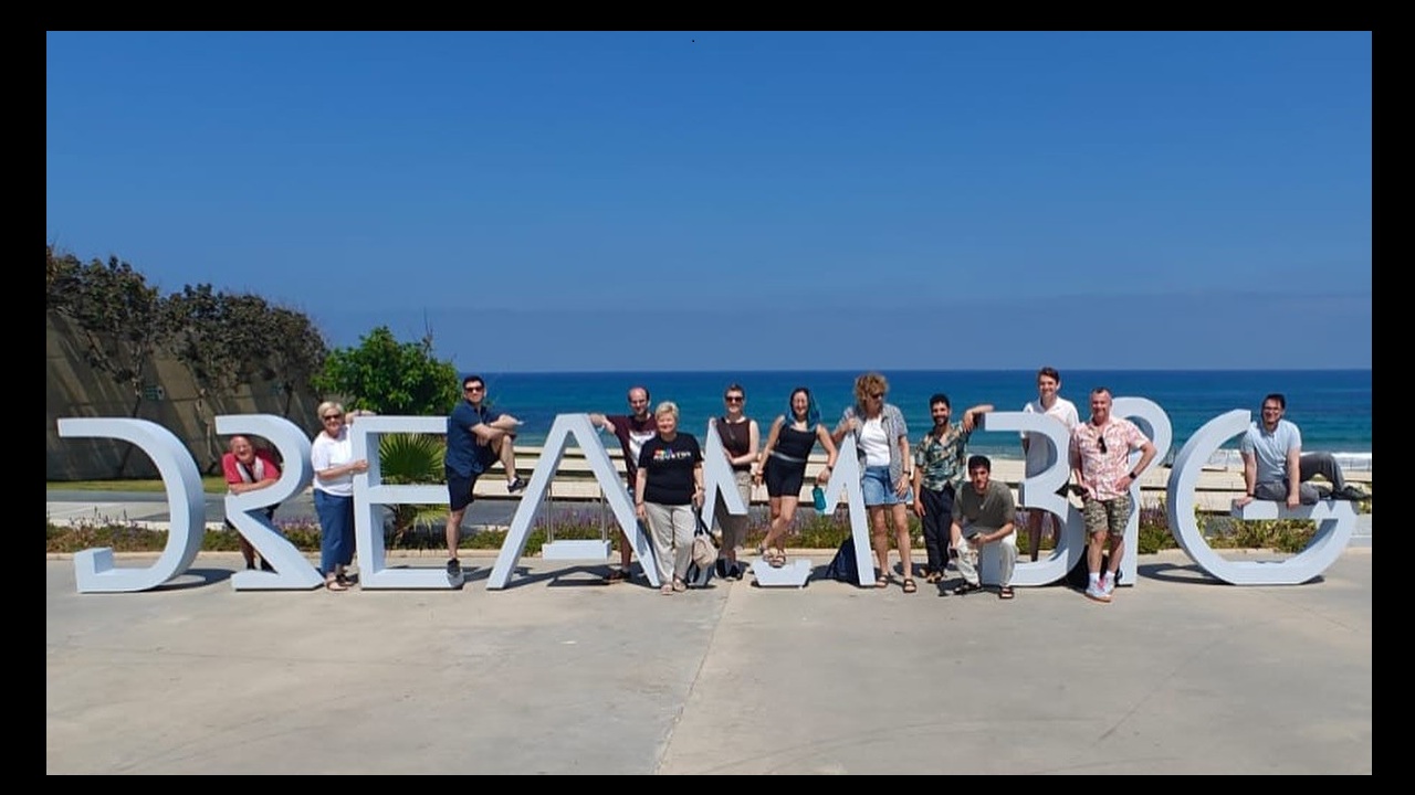 The Rev. Megan Rohrer recently visited Israel for Tel Aviv Pride, which was canceled when the Israel-Iran war began on June 13. The trip included a stop at the Peres Center for Peace and Innovation in Jaffa, which is known for its "Dream Big" sculpture. (Courtesy The Rev. Megan Rohrer)