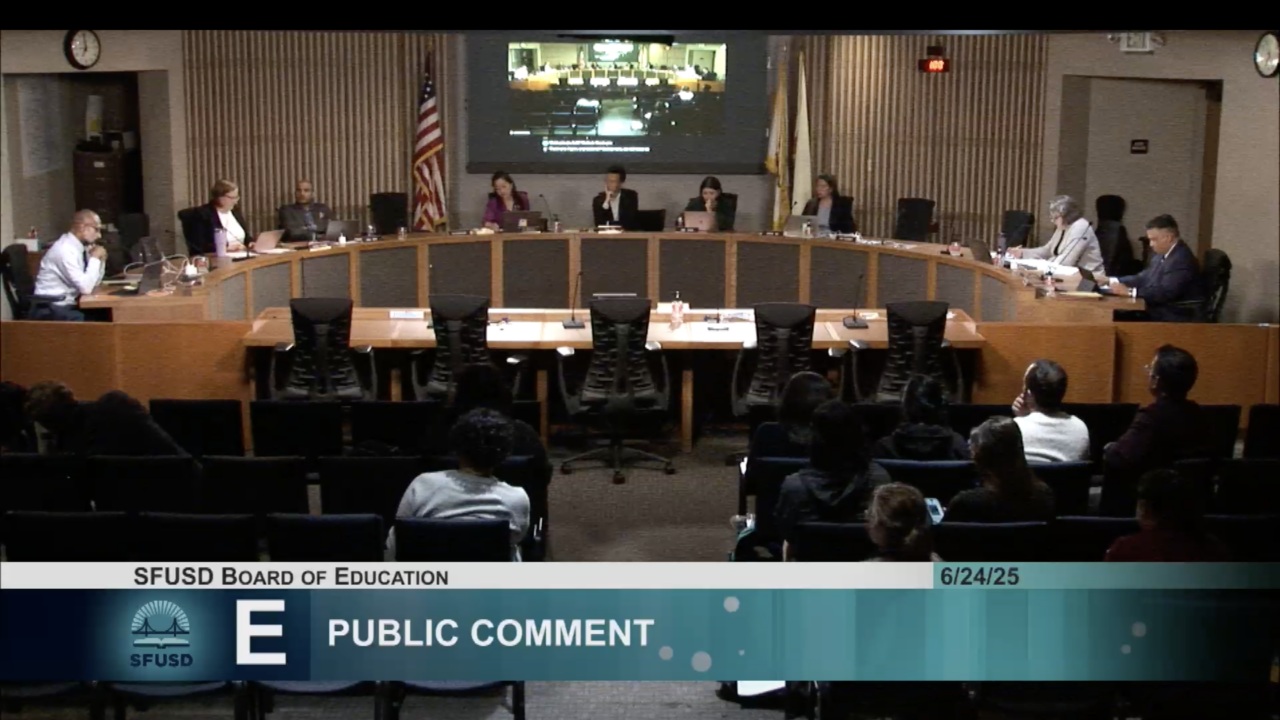The San Francisco Unified School District Board of Education met on June 24, 2025. A handful of ethnic studies teachers decried the district's consideration of a "pause" in its ethnic studies mandate. (Screenshot)