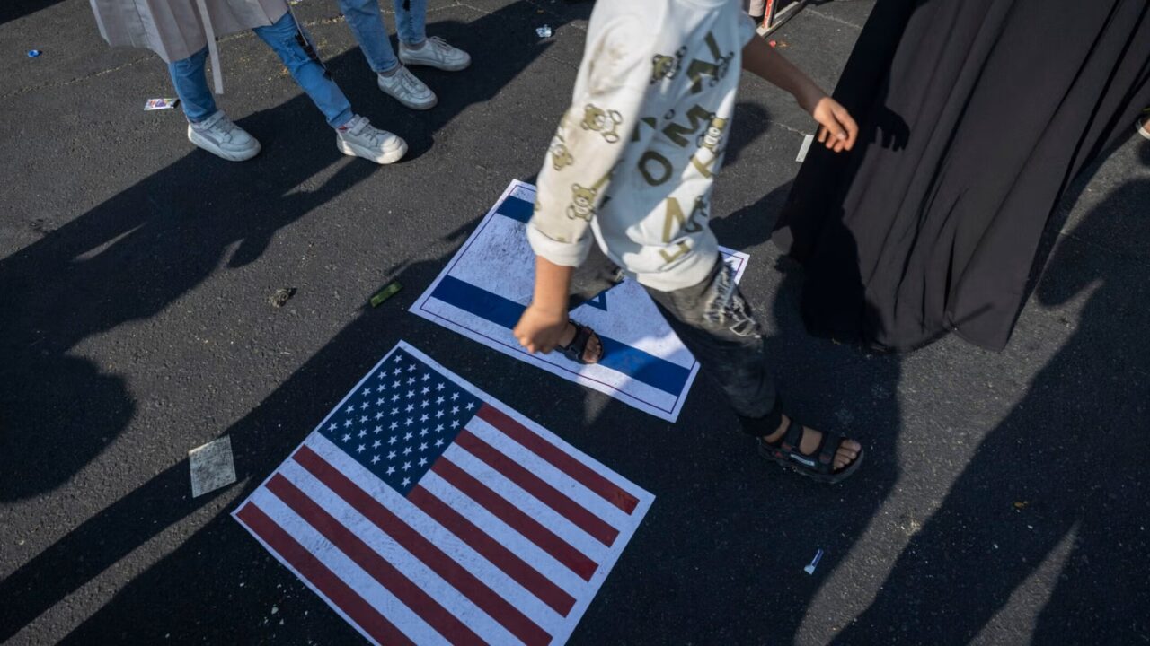 person walks on flags