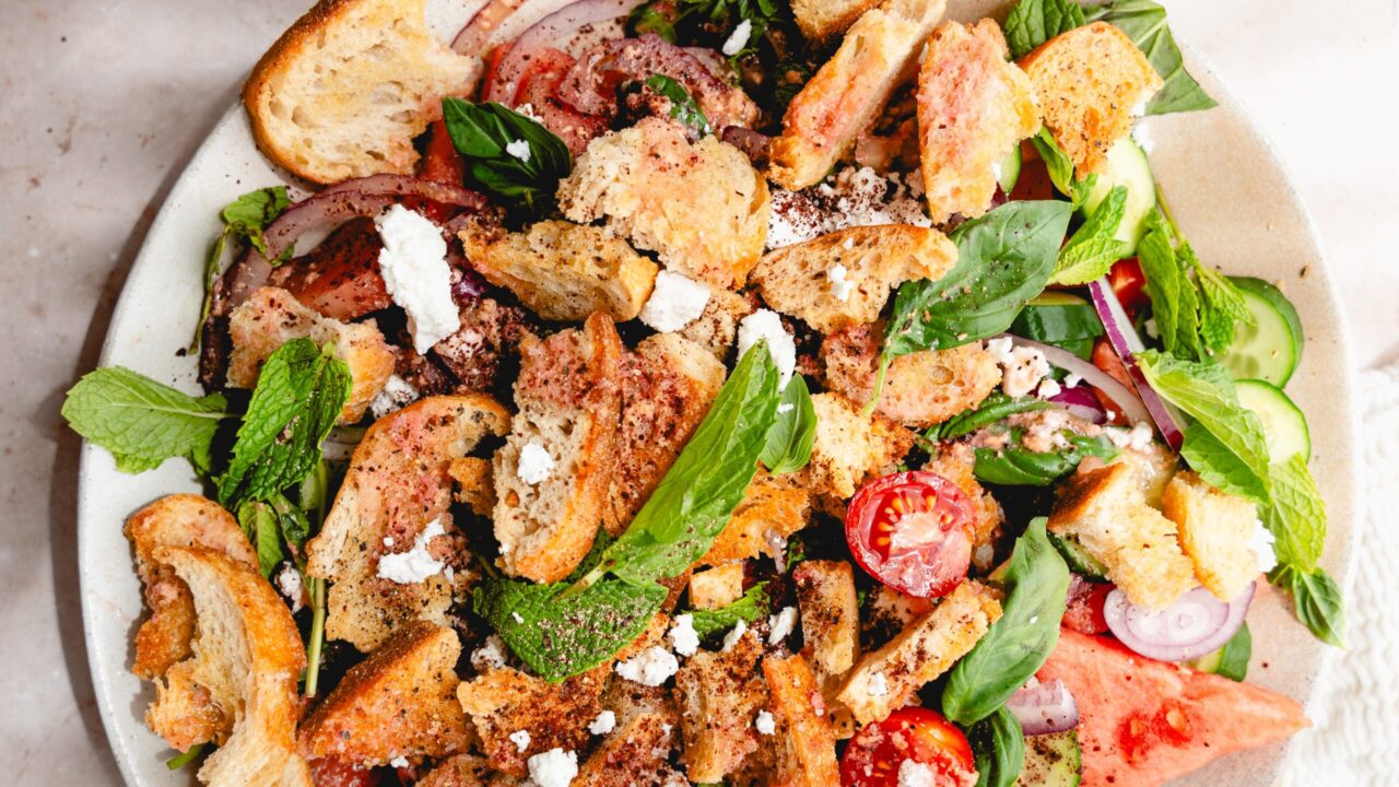 Watermelon Tomato Panzanella Salad
