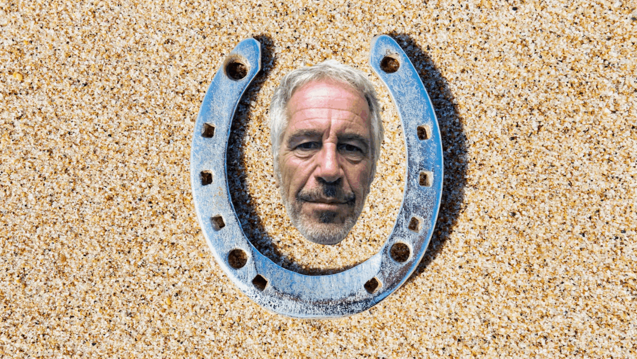 Jeffrey Epstein's face in a metaphorical horseshoe