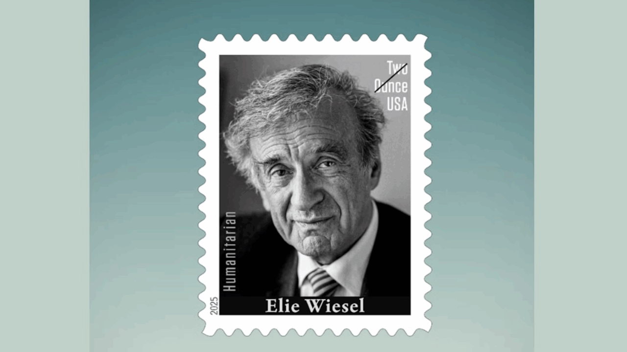 Stamp showing Elie Wiesel