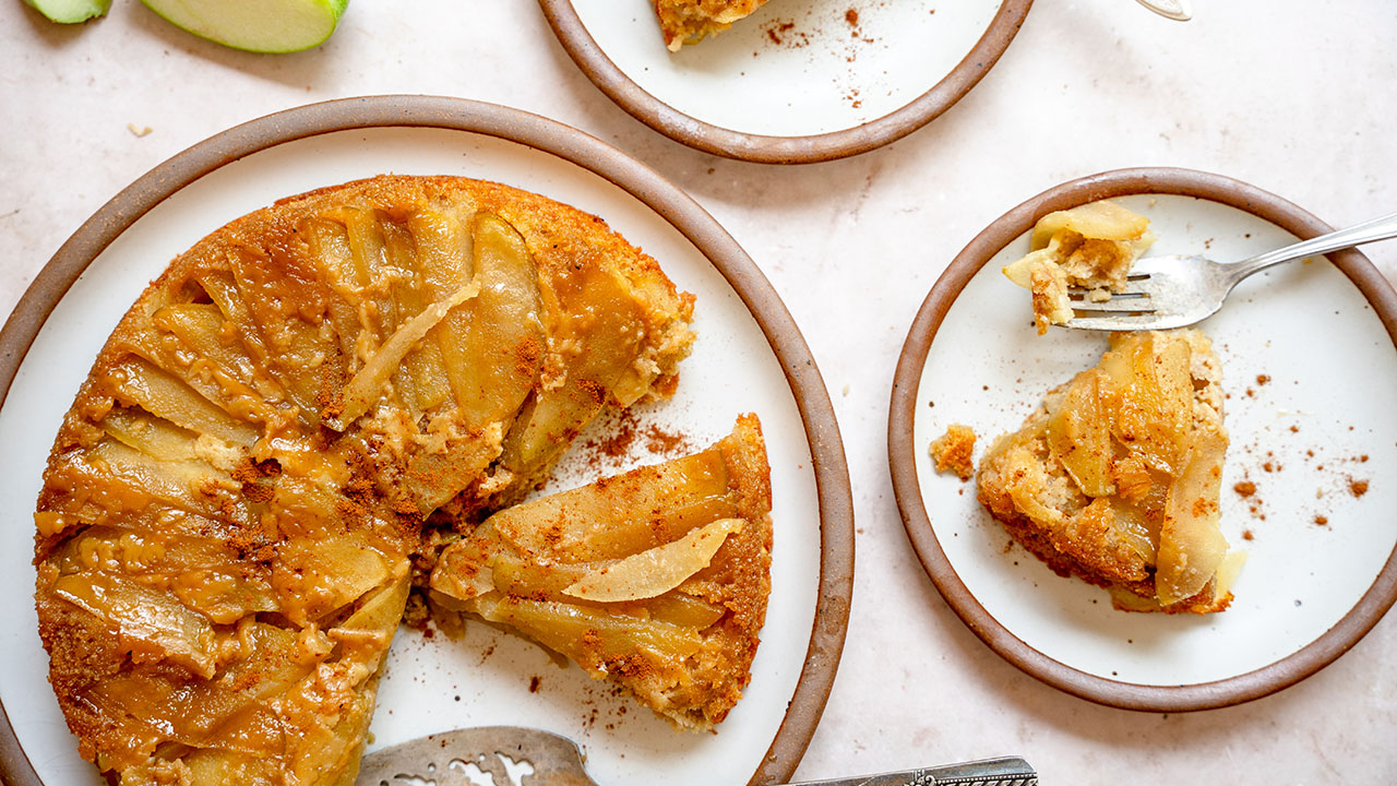 Upside-Down Caramel Apple Cake is gluten free but quite moist. (Micah Siva)