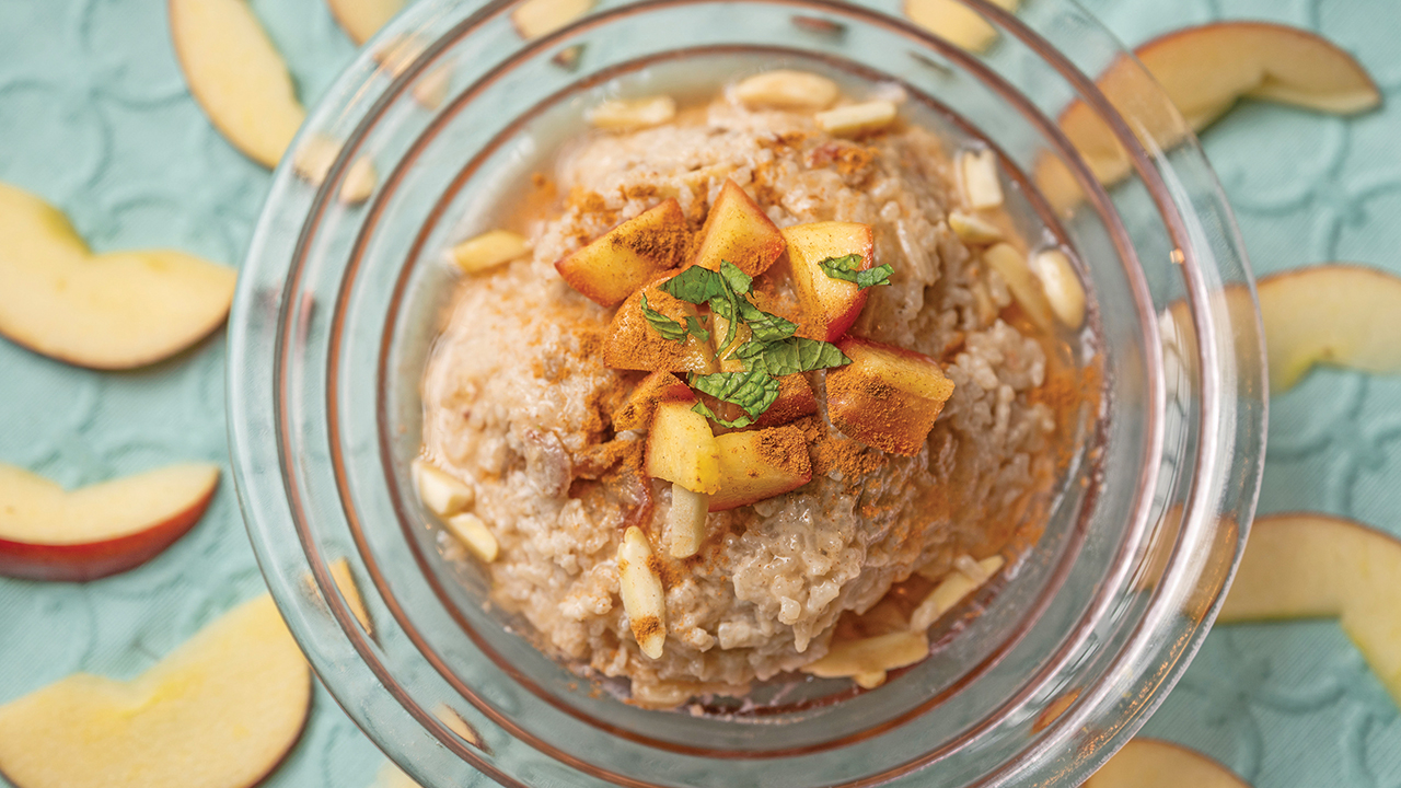 Faith Kramer’s Apples in Honeyed Syrup with Coconut Milk Rice Pudding (Aaron Levy-Wolins/J. Staff)
