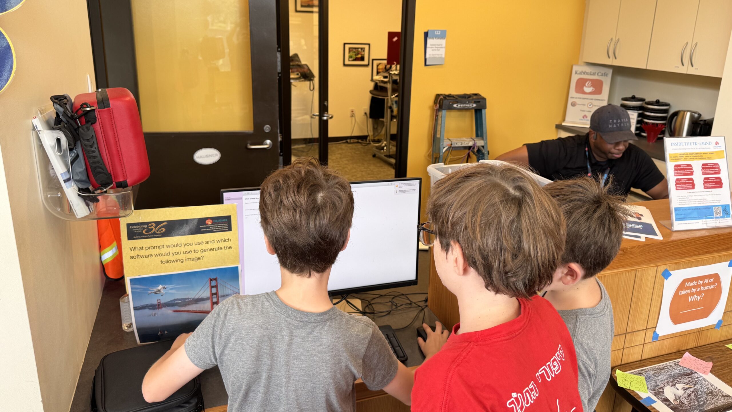 5th graders at the AI Tinkery space at Gideon Hausner Jewish High School in Palo Alto. (Smita Kolhatkar)