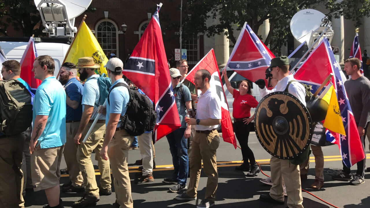 Alt-right protestors with flags