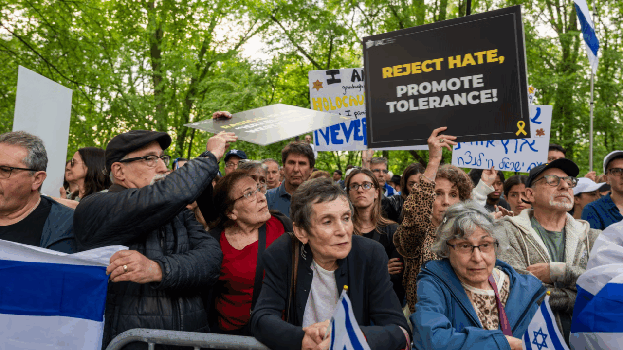 People at a Holocaust memorial