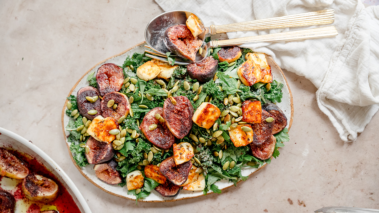 Fig and halloumi cheese kale salad. (Micah Siva)