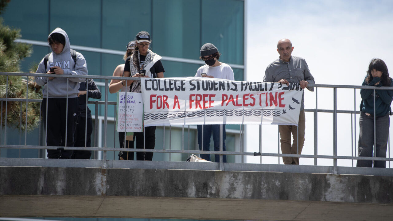 onlookers at pro-Palestinian protest