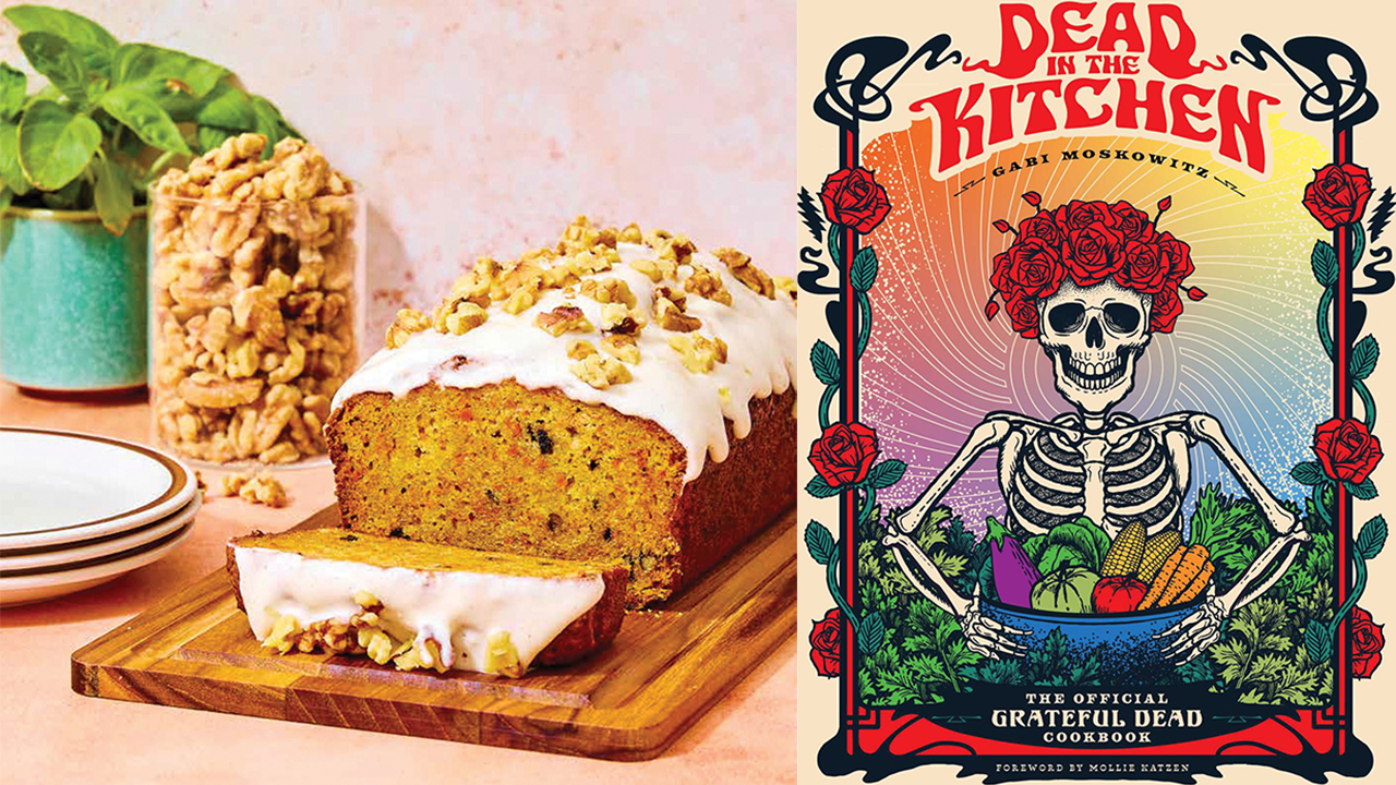 A recipe for carrot-cardamom loaf cake with a cream cheese glaze is found in "Dead in the Kitchen: The Official Grateful Dead Cookbook" by Gabi Moskowitz. (Mary Lagier/Courtesy Weldon Owen)