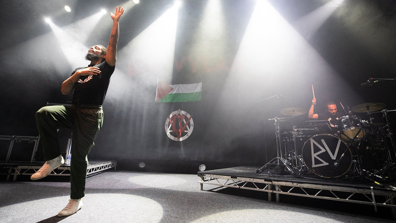 Bobby Vylan (left) and Bobbie Vylan perform onstage during in Dublin, Ireland, Nov. 26, 2025. (Kieran Frost/Redferns)
