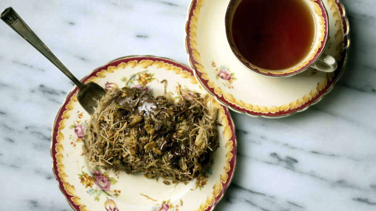 Faith Kramer’s take on a Dubai-style dessert is this Chocolate Pistachio Shredded Phyllo Pastry. (Aaron Levy-Wolins/J. Staff)