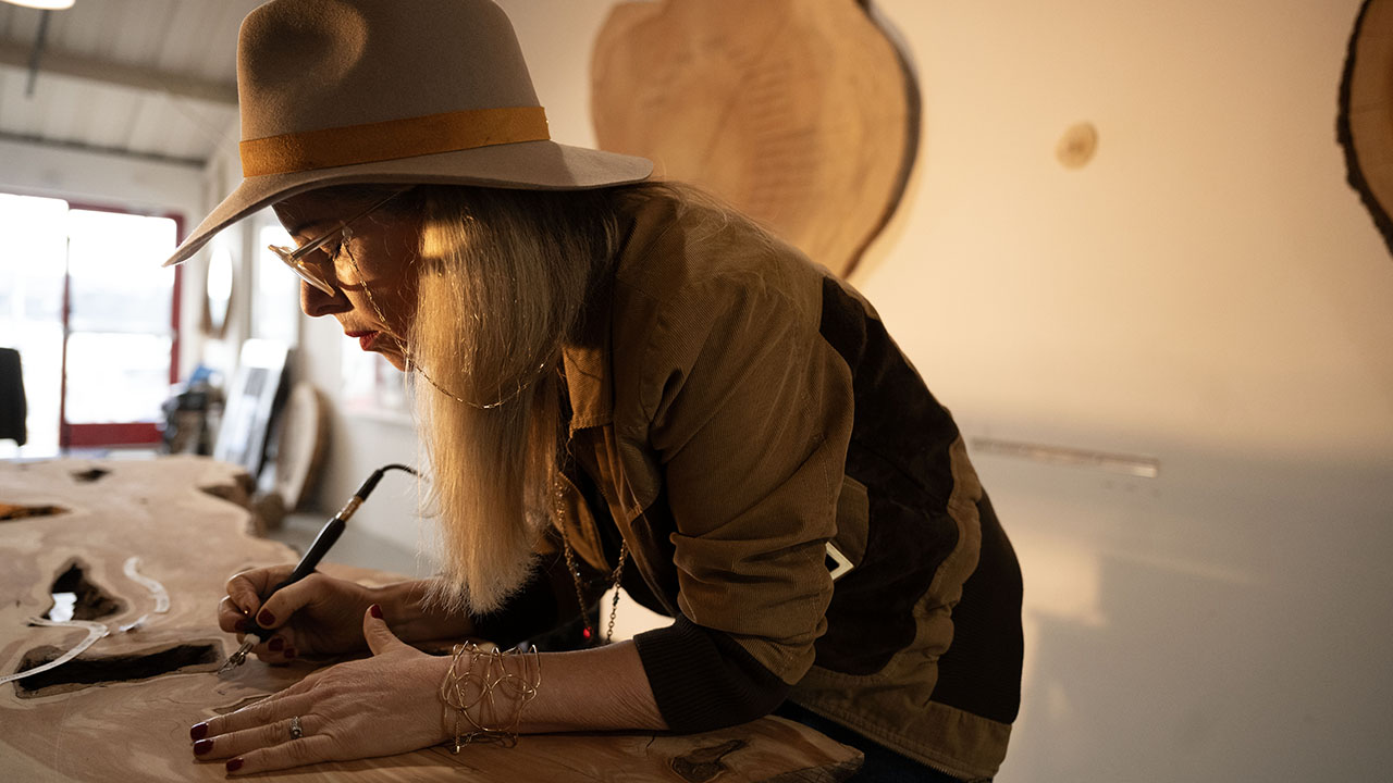 Tiffany Shlain works in her art studio in Sausalito. (Aaron Levy-Wolins/J. Staff)