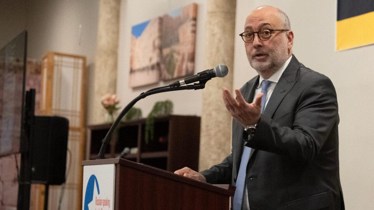 Marco Sermoneta, consul general of Israel to the Pacific Northwest, speaks in San Francisco at a Jan. 25 event ahead of  International Holocaust Remembrance Day. (Aaron Levy-Wolins/J. Staff)
