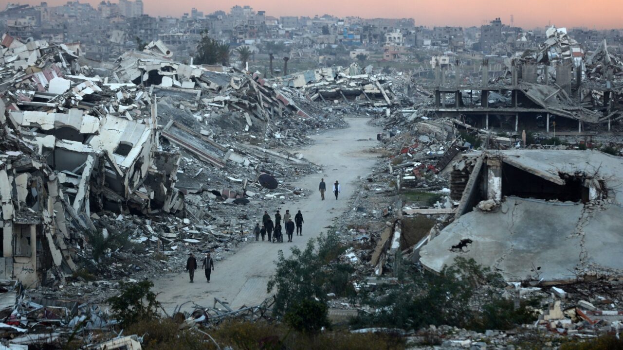 Destroyed houses in Nuseirat camp in the central Gaza Strip on Dec. 26, 2025. (Majdi Fathi/NurPhoto via Getty Images)