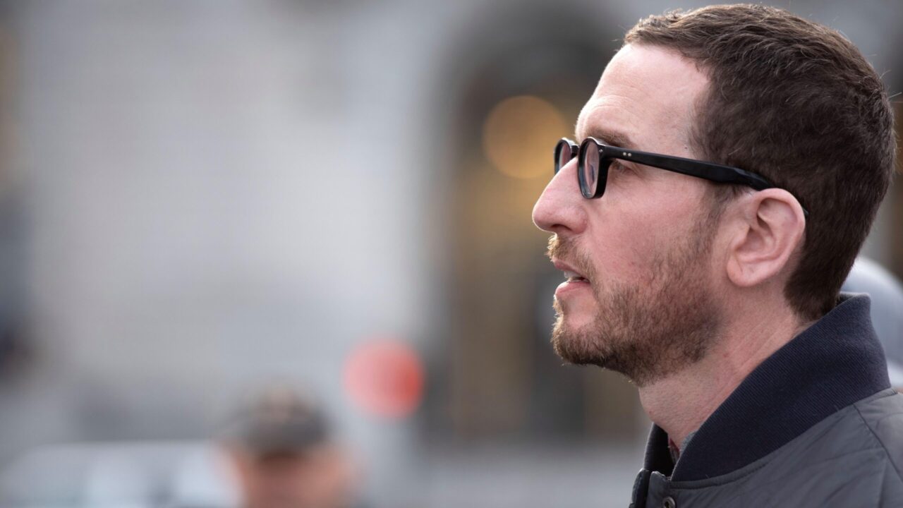 State Sen. Scott Wiener waits to speak at a rally during a Jewish Unity March against antisemitism in San Francisco on March 3, 2024. (Photo/Aaron Levy-Wolins)