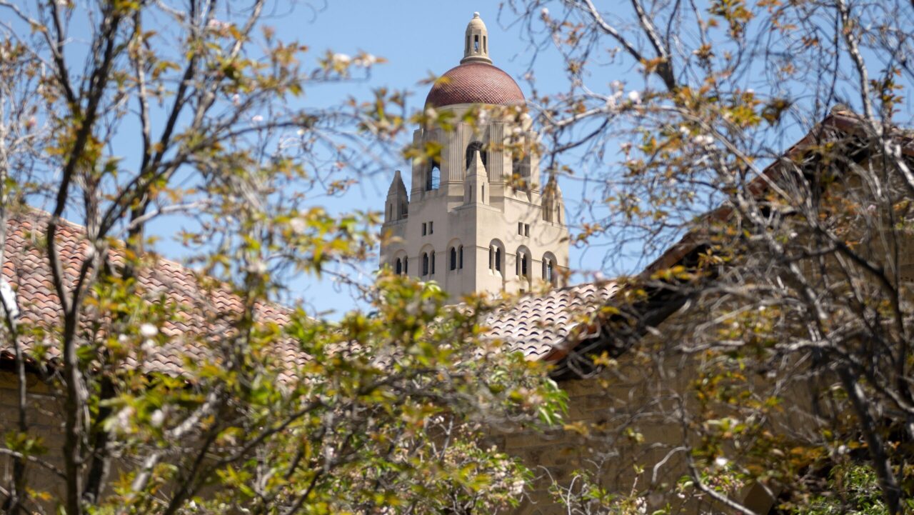 Hoover Tower as seen through the trees at Stanford University in Palo Alto. (Aaron Levy-Wolins/J. Staff)