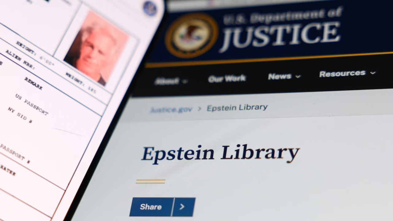 Website showing Epstein name