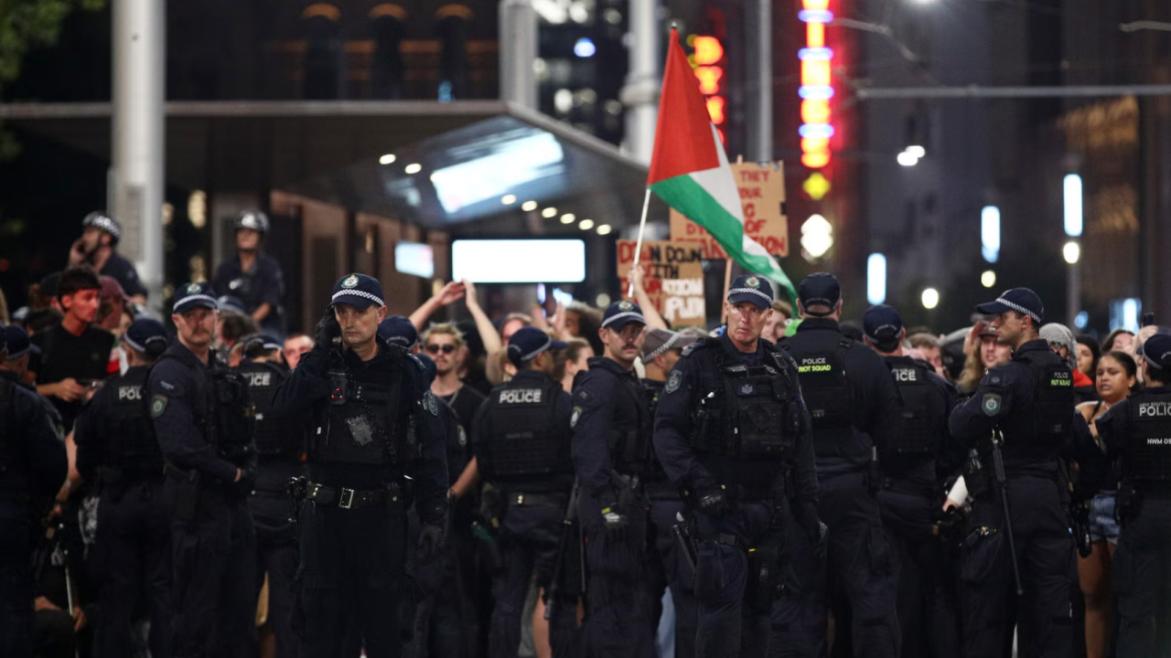 Australian police and protesters