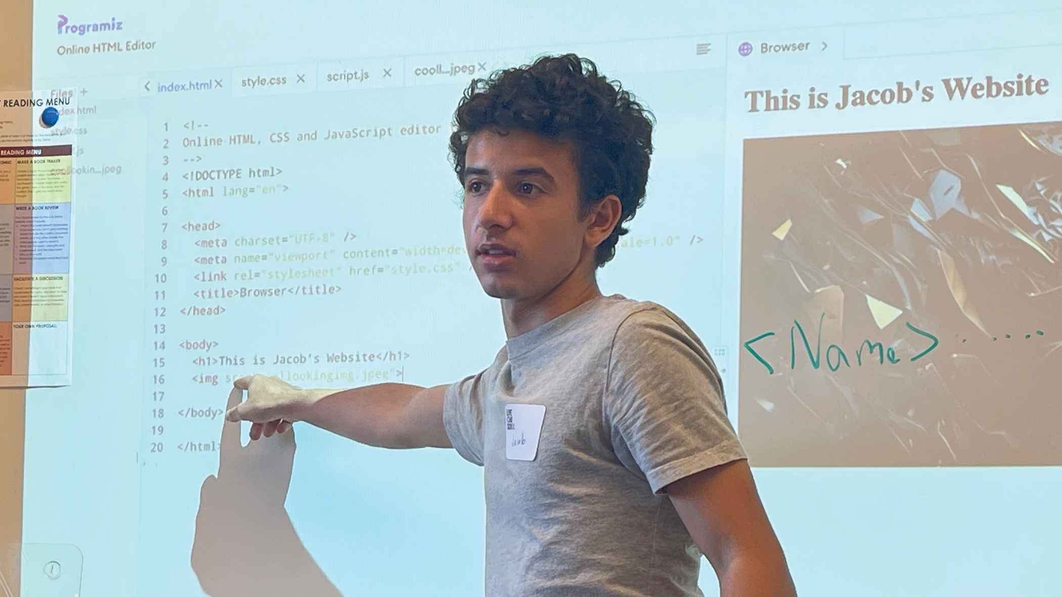 Jacob Shaul, 18, a senior at San Francisco University High School, teaches a class as part of Mode to Code, a free coding education program taught by high school students, at Live Oak School in San Francisco. (Courtesy Jacob Shaul)