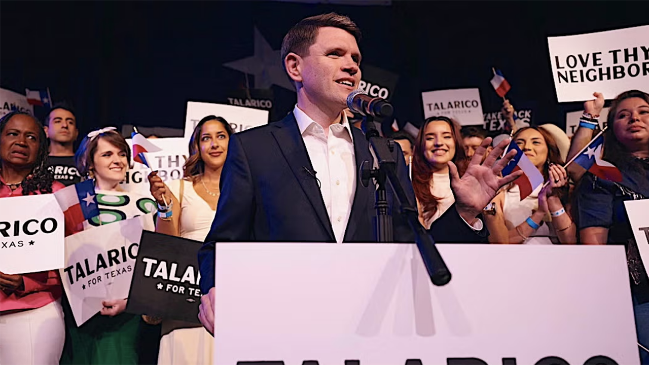 Texas state Rep. James Talarico speaks at a primary election watch party in Austin, March 3, 2026. (Facebook)