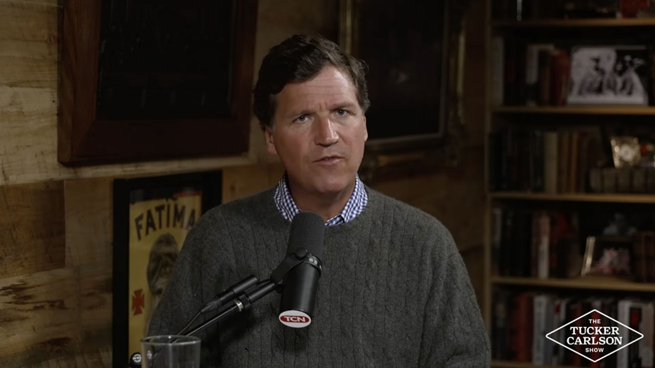 On a recent podcast, Tucker Carlson blamed Chabad for the Iran war. (Screenshot of The Tucker Carlson Show)