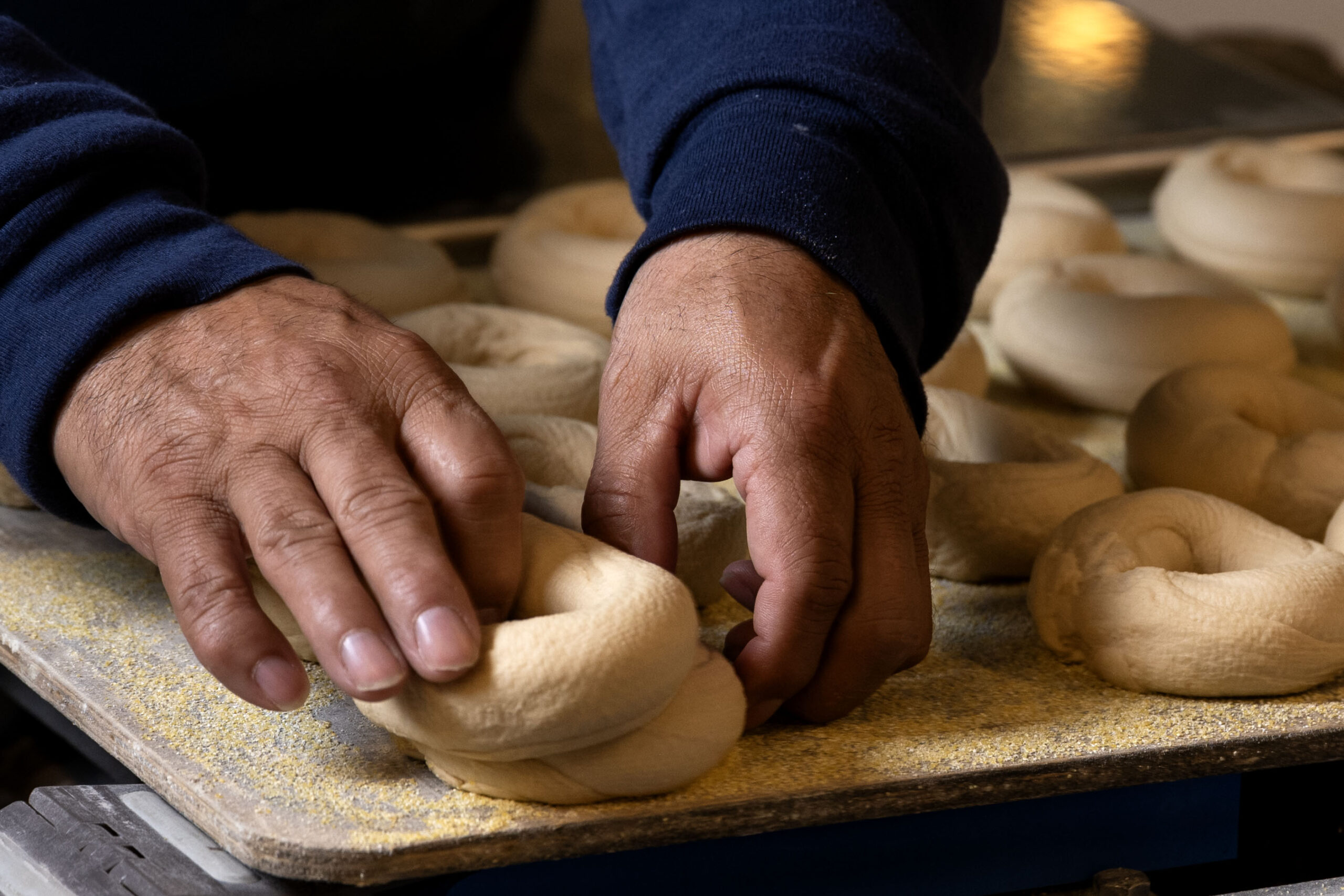 Bagels being made