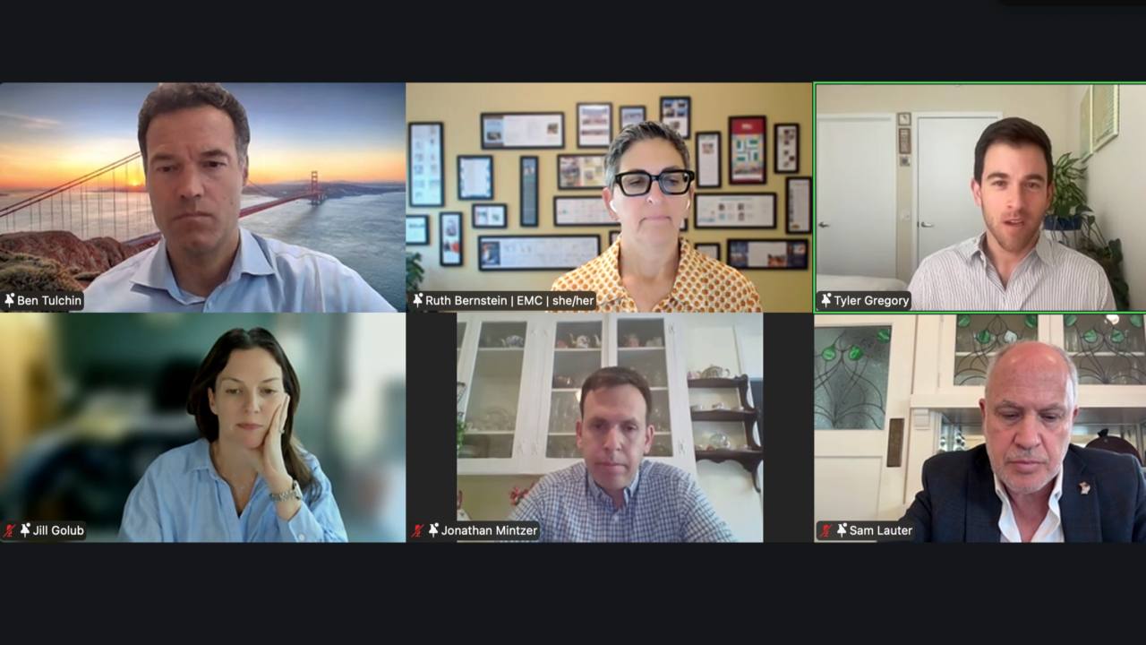 Candidates vying to replace Rep. Eric Swalwell, who resigned from Congress this week amid sexual misconduct allegations, were the focus of a Bay Area Jewish Action webinar on issues of concern to Jewish voters, April 17, 2026. (Screenshot/BAJA webinar)