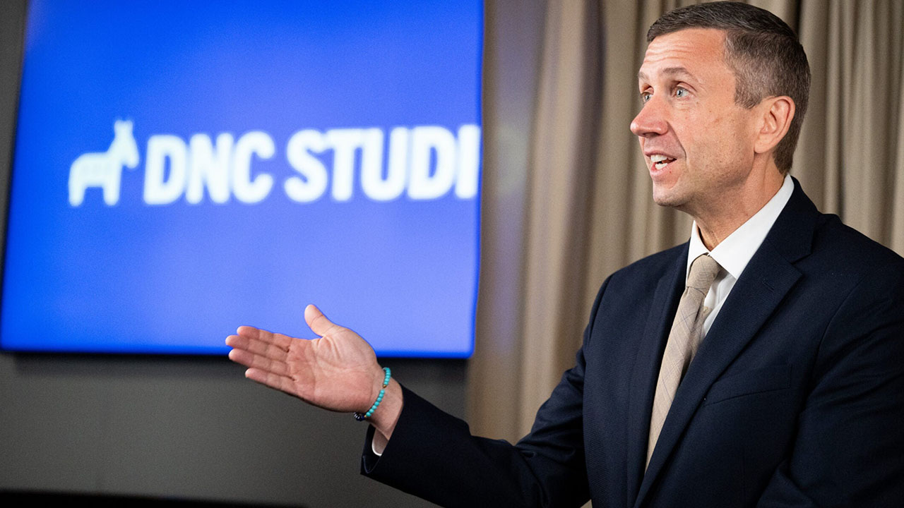 Ken Martin, chair of the Democratic National Committee, speaks during an interview at DNC headquarters in Washington, Nov. 2, 2025. (Bill Clark/CQ-Roll Call, Inc via Getty Images)