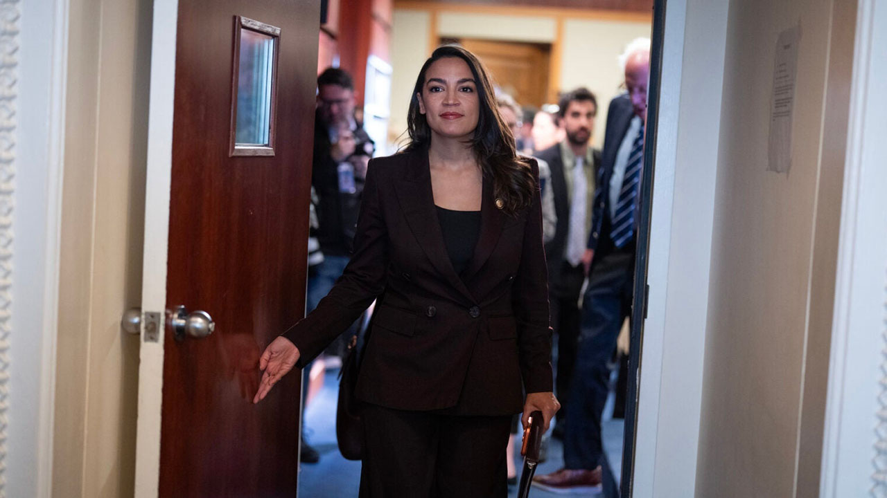 Rep. Alexandria Ocasio-Cortez after  a news conference announcing the Artificial Intelligence Data Center Moratorium Act in the U.S. Capitol on March 25, 2026. (Tom Williams/CQ Roll Call)