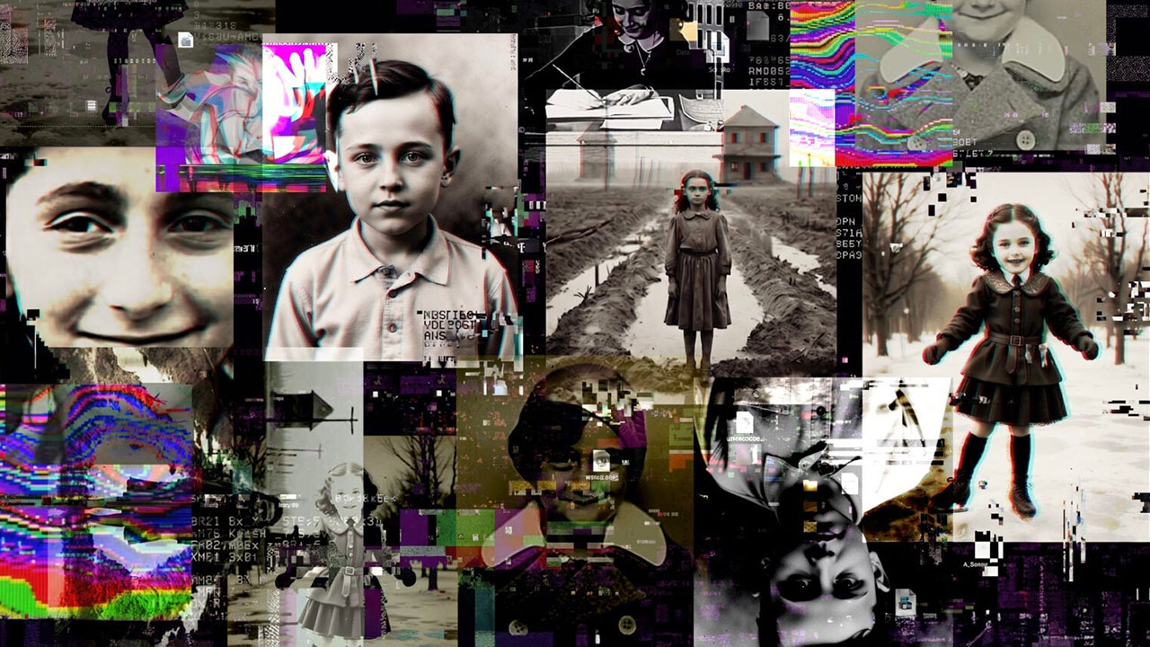Holocaust stories and images generated by artificial intelligence are sparking debate among educators and historians. (Illustration by Grace Yagel for JTA)
