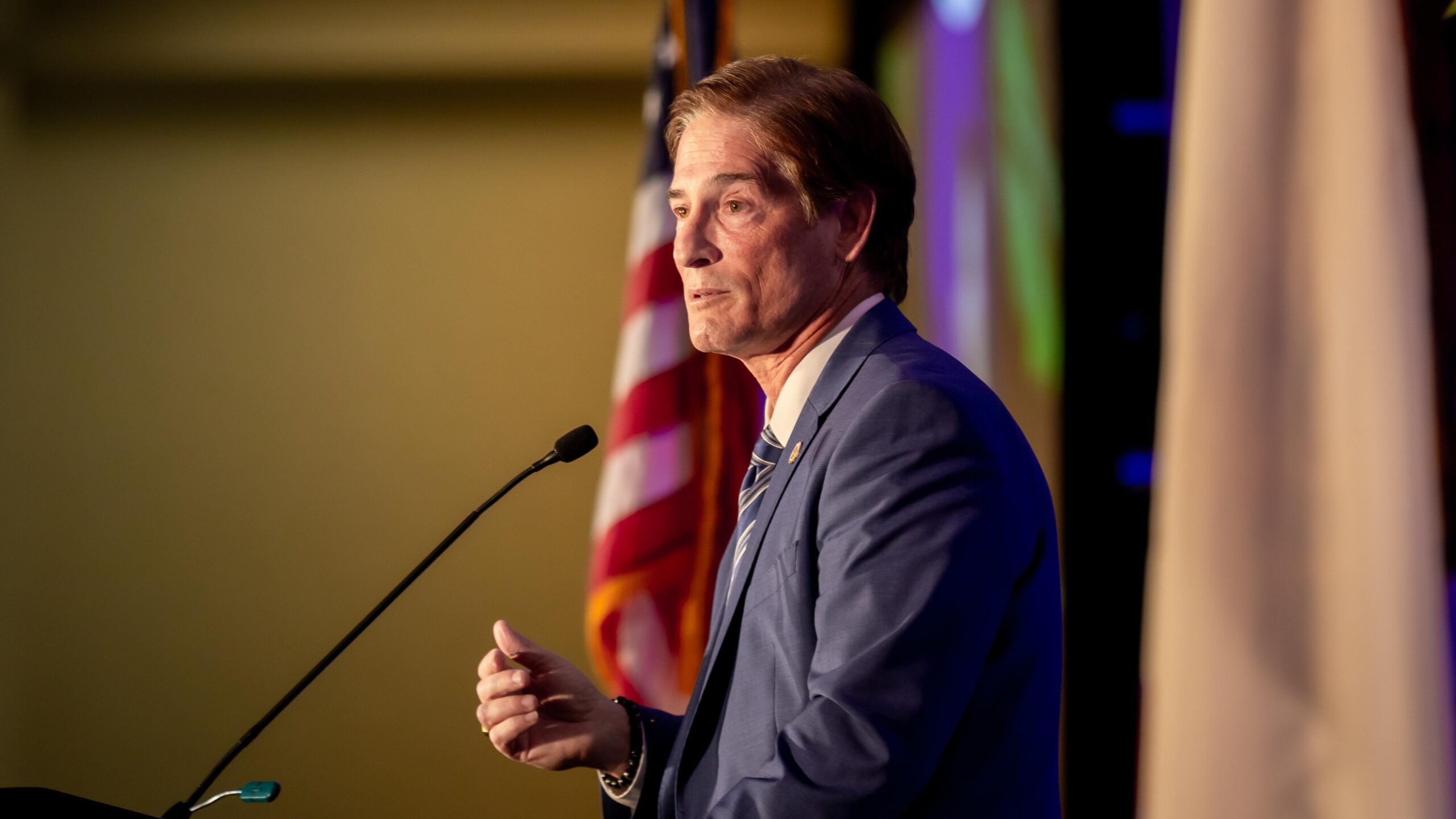 Los Angeles County District Attorney Nathan Hochman speaks during the opening plenary at the Jewish California Legislative Summit at the Sheraton Grand Hotel in Sacramento on May 11, 2026. (Courtesy Jewish California)