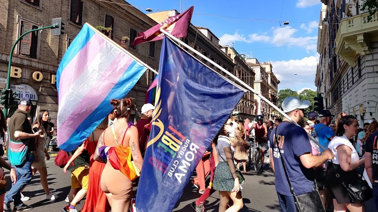 Marchers take part in the Roma Pride parade in Rome, June 11, 2022. (Camelia Boban/Wikimedia Commons)