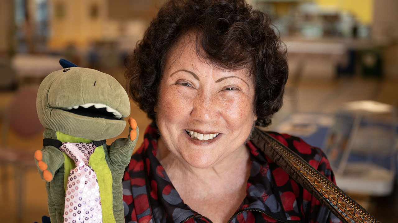 Mimi Greisman adapted a secular song about a dinosaur into a hit Jewish children's song about a "Shabbat dinosaur." (Aaron Levy-Wolins/J. Staff)