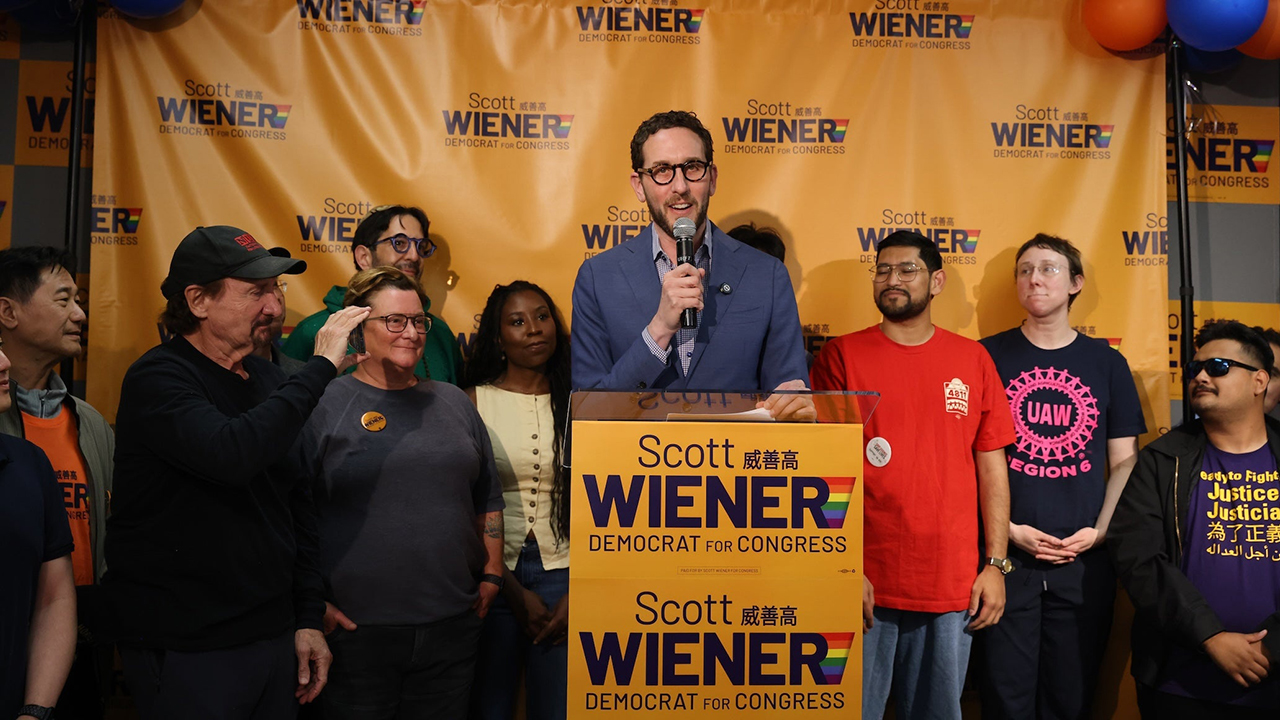 People gather at state Senator Scott Wiener’s election party at his campaign headquarters on election night, June 2, 2026. (Gabrielle Lurie/San Francisco Chronicle via Getty Images)