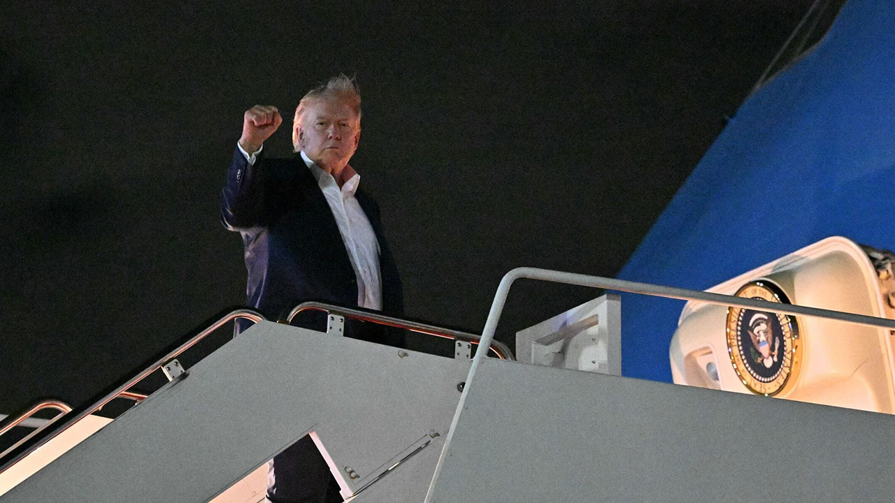 US President Donald Trump boards Air Force One on June 15, 2026, a day after announcing a deal to end the U.S.-Israel war on Iran. (Mandel Ngan / AFP via Getty Images)