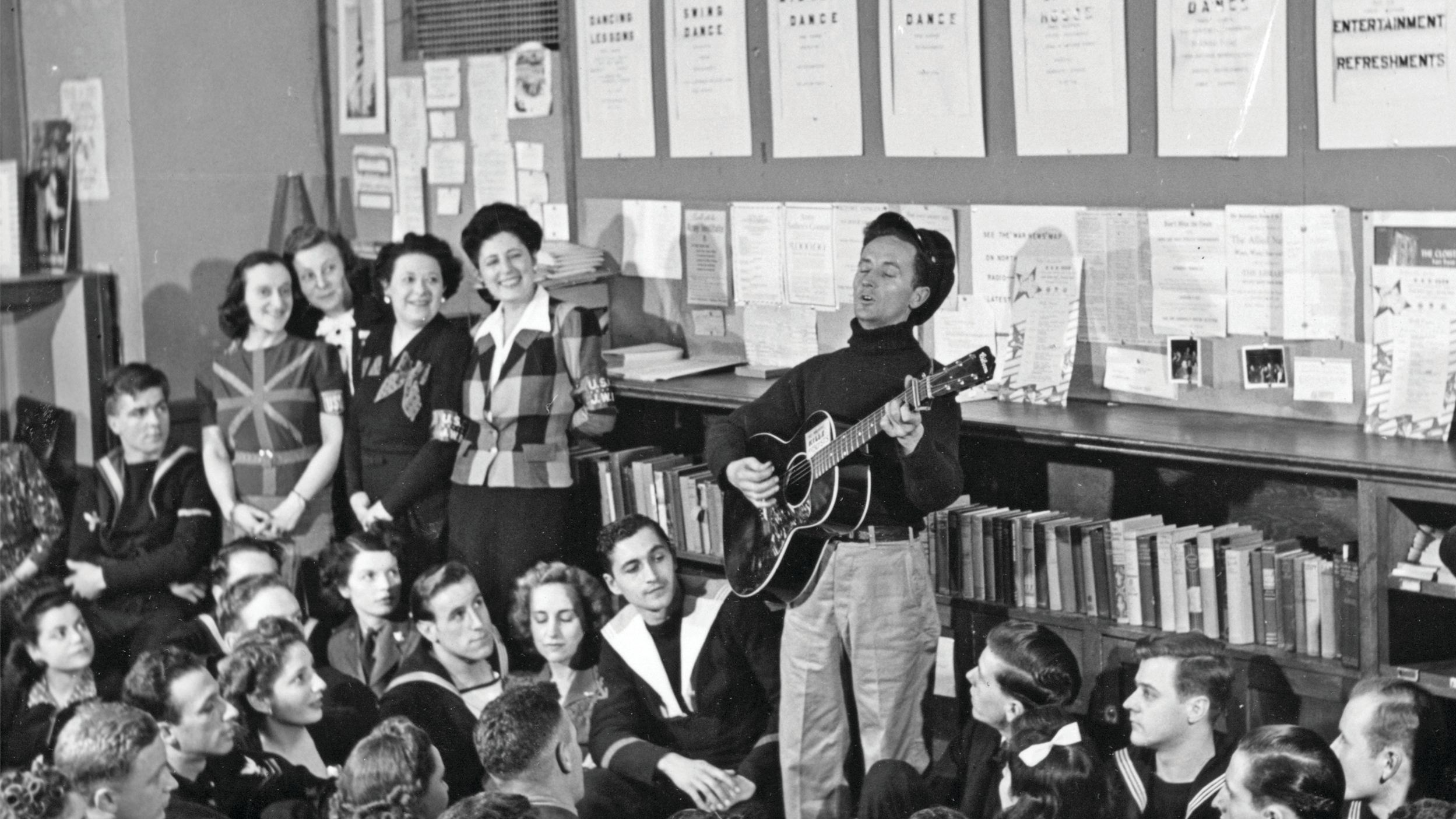 Woody Guthrie performing at the USO. (Woody Guthrie Publications via S.F. Jewish Film Festival)
